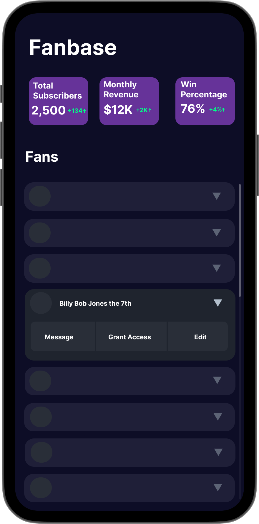 Fanbase Management Screen